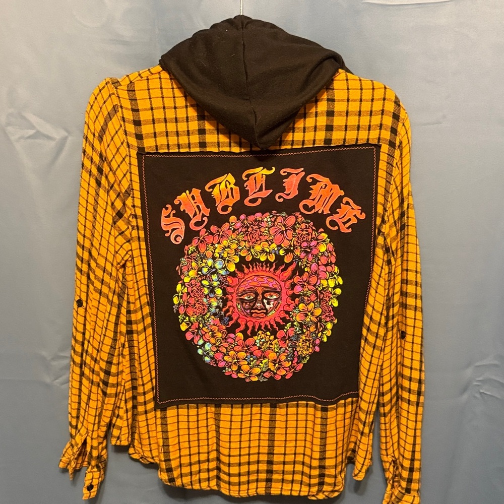 Sublime repurposed hooded flannel in orange and black size women’s XL